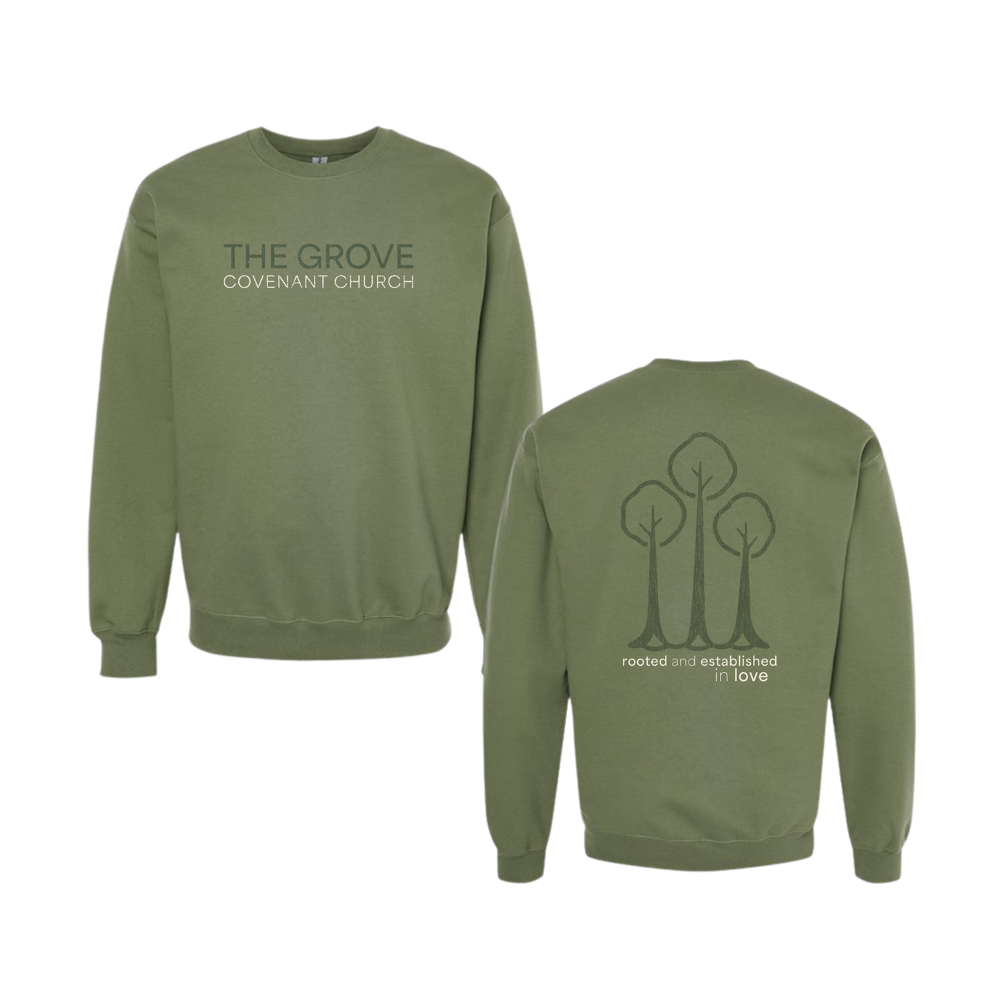 Rooted in Love Crewneck β The Grove Covenant Church | Gildan Softstyle Midweight