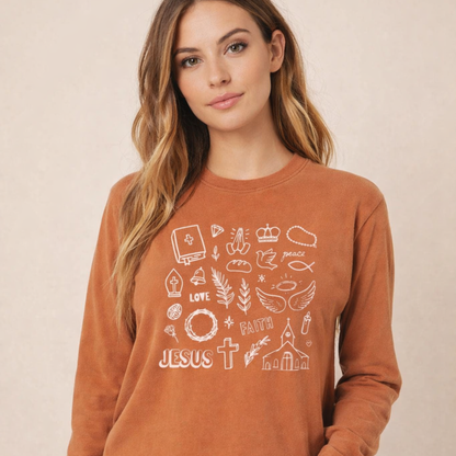 Jesus Doodles Pigment Dyed Comfort Colors Long Sleeve Tee